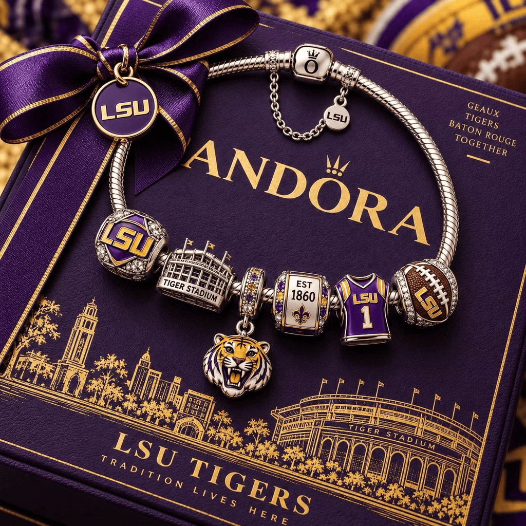LSU Silver Charm Bracelet Set VTH