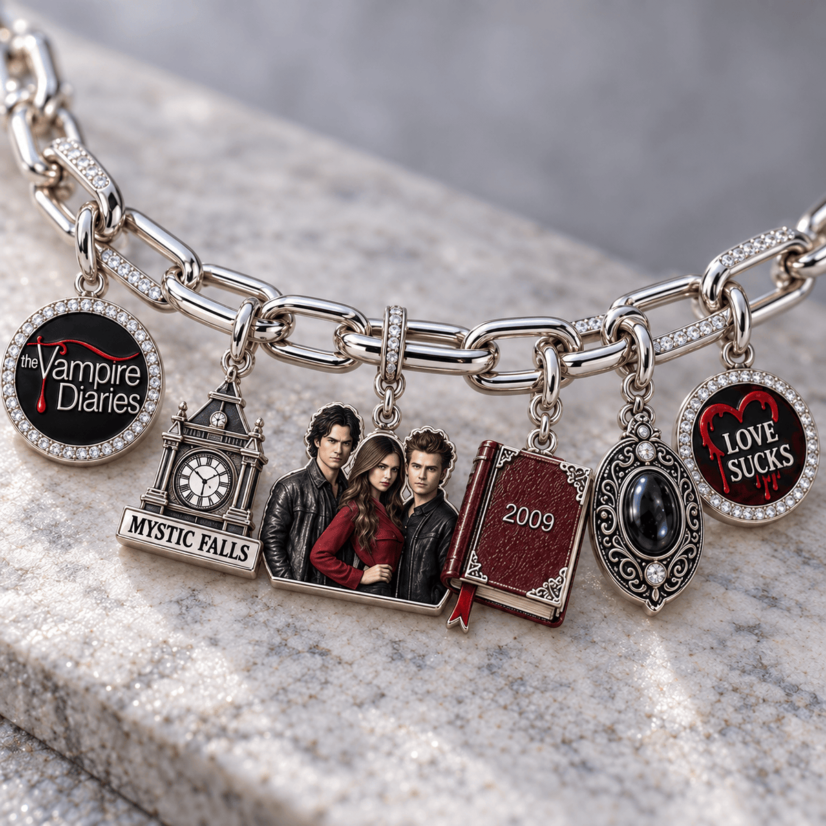 TVD Silver Charm Bracelet Set NTVA