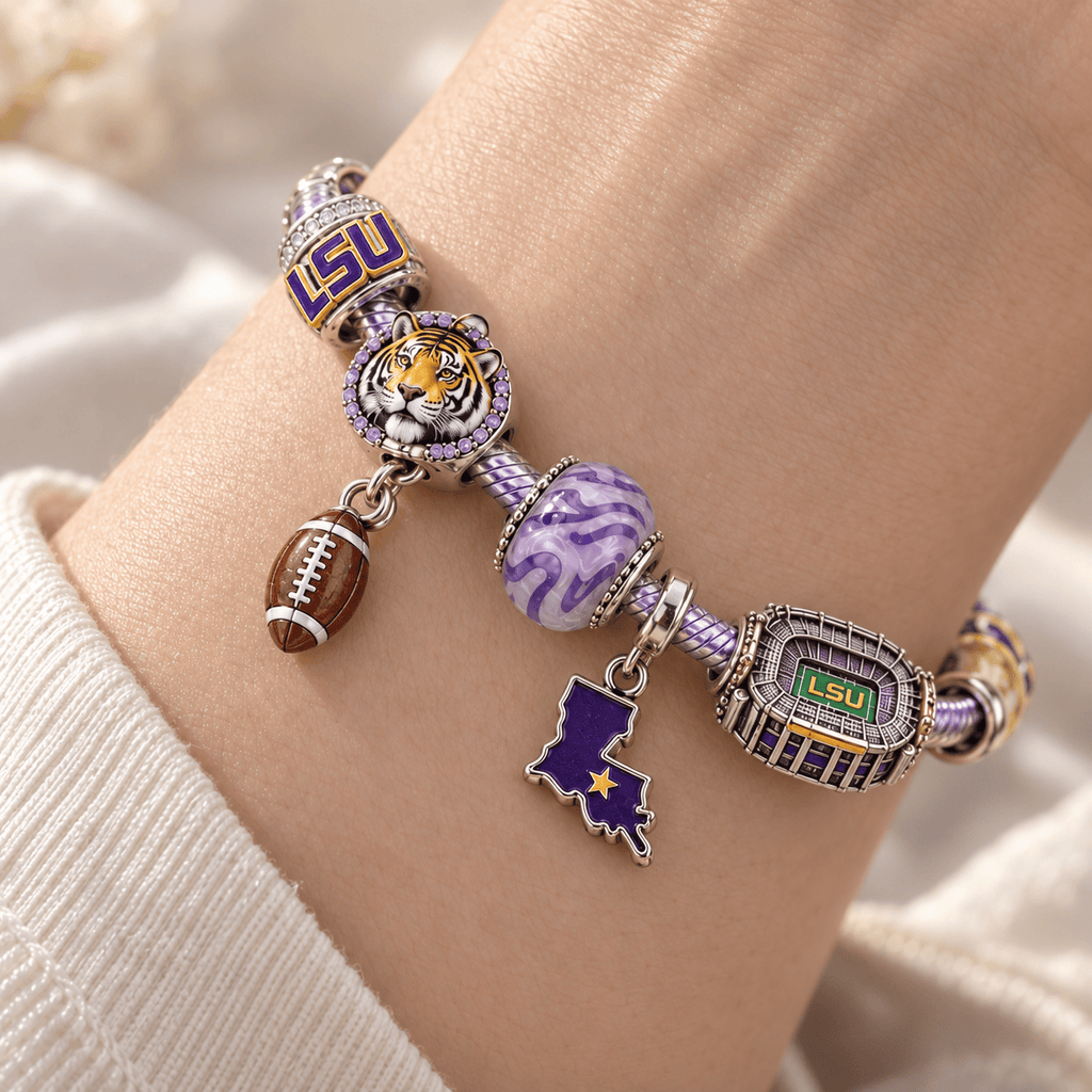 LSU Silver Charm Bracelet Set PTKL