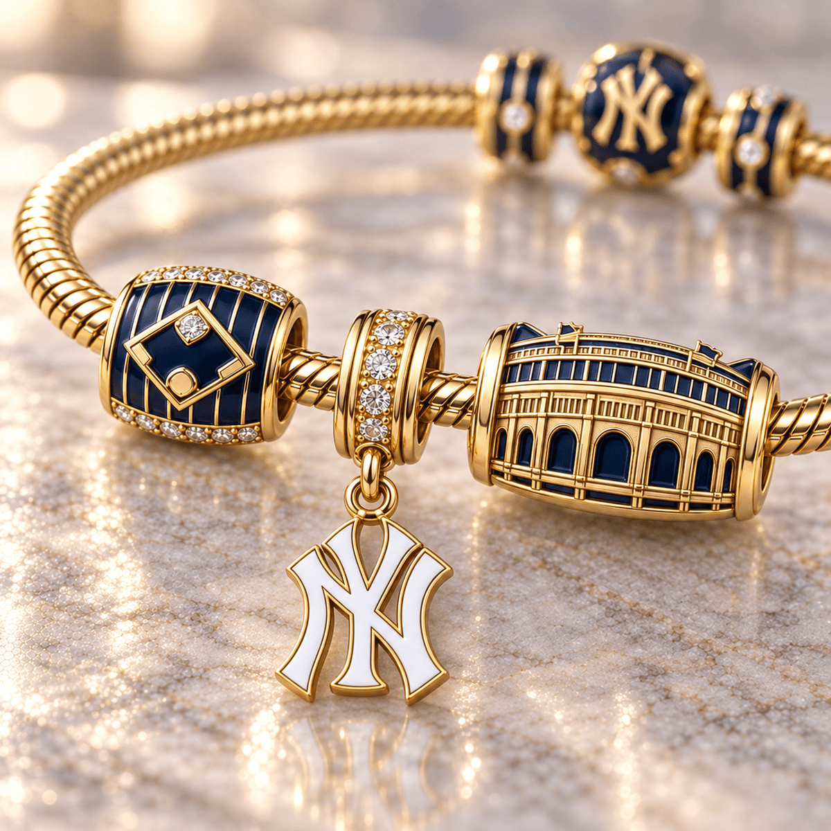 NYY Gold Charm Bracelet Set HQH