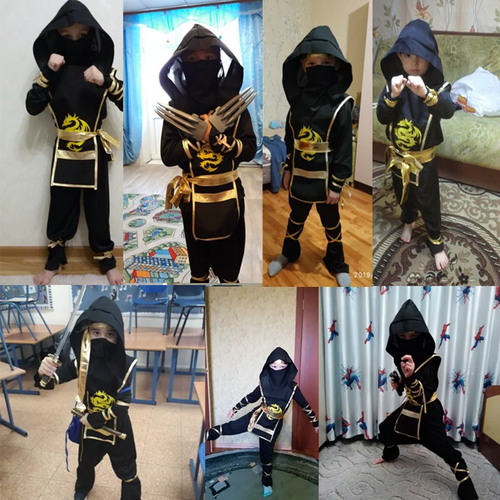 Black Ninja Costume Boy Halloween Japanese Samurai Costume Kid Anime Muscle Costume with Foam Accessories Best Children Gift