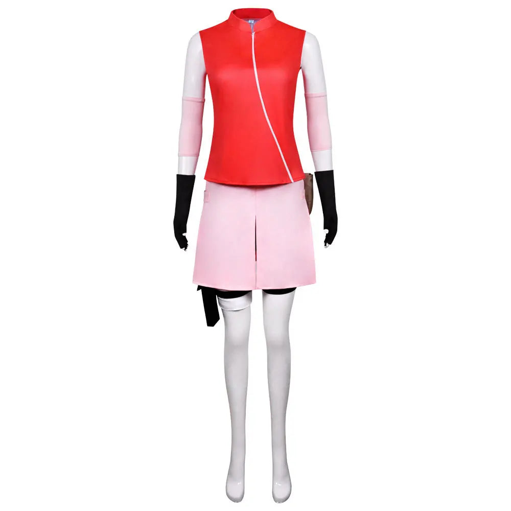 Haruno Sakura Cosplay Shippuden Anime Costume  Women  Skirt Outfit Unisex Ninja Cartoon Halloween Carnival Costume
