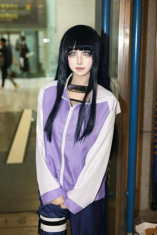 Anime Hyuga Hinata Cosplay Costume Ninja Hinata Hyuga Purple Uniform Wig Halloween Carnival Party Outfits for Women Cos